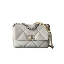 Chanel 19 Small Crossbody Bag 10.2in/ 26cm Grey Gold Silver Hardware For Women