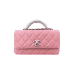 Chanel Clutch With Chain Top Handle Bag 7.3in/ 18.5cm Pink Silver Hardware For Women