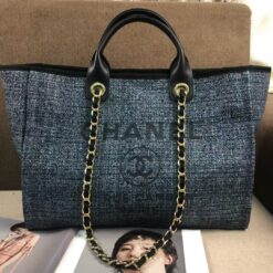 Alternative view of Chanel Deauville Tote Bag 15in/ 38cm Black/Dark Blue Gold Hardware For Women A66941