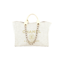 Chanel Deauville Tote Bag 15in/ 38cm Beige Tweed Canvas Gold Hardware For Women