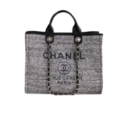 Chanel Deauville Tote Bag 15in/ 38cm Black/Grey Canvas Silver Hardware For Women