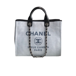 Chanel Deauville Tote Bag 15in/ 38cm White Gray Silver Hardware For Women A66941