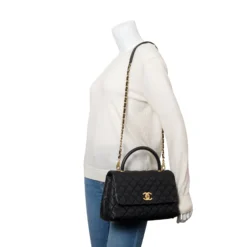 Alternative view of Chanel Coco Large Top Handle Bag 11in/ 28cm Black Gold Hardware For Women A92991