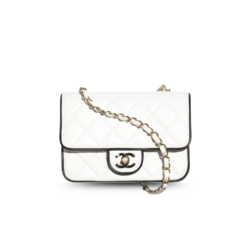 Chanel Flap Bag Mini Crossbody 7.7in/ 19.5cm White/ Black Gold Hardware For Women AS5151 B19381 NAFJQ
