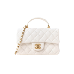 Chanel Flap Bag Mini Crossbody 7.8in/ 20cm White Gold Hardware For Women
