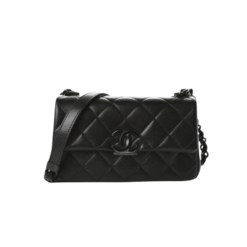 Chanel Flap Bag Small Crossbody 7.8in/ 20cm Black Black Hardware For Women