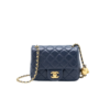Chanel Flap Bag With CC Ball On Strap Mini Crossbody 6.7in/ 17cm Navy Blue Gold Hardware For Women AS1786