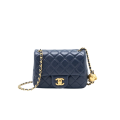 Chanel Flap Bag With CC Ball On Strap Mini Crossbody 6.7in/ 17cm Navy Blue Gold Hardware For Women AS1786