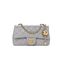 Chanel Flap Bag With CC Ball On Strap Mini Crossbody 7.8in/ 20cm Grey Gold Hardware For Women AS1787