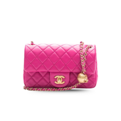 Chanel Flap Bag With CC Ball On Strap Small Crossbody 7.8in/ 20cm Pink Gold Hardware For Women AS1787