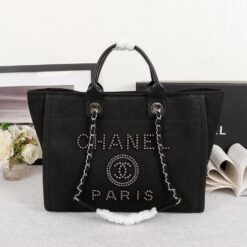 Alternative view of Chanel Large Deauville Pearl Tote Bag 15in/ 38cm Black Silver Hardware For Women A66941