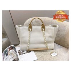 Alternative view of [True-to-ORIGINAL] Chanel Large Deauville Pearl Tote Bag 15in/ 38cm White Gold Hardware For Women A66941