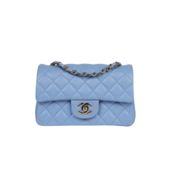 Chanel Flap Bag Mini Crossbody 7.5in/ 19cm Light Blue Gold Hardware For Women