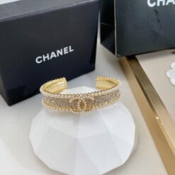Alternative view of Chanel Pearl And Crystal Interlocking CC Cuff Bracelet Gold Hardware For Women