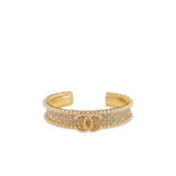 Chanel Pearl And Crystal Interlocking CC Cuff Bracelet Gold Hardware For Women
