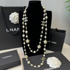 Chanel Pearl CC Flower Necklace Gold For Women
