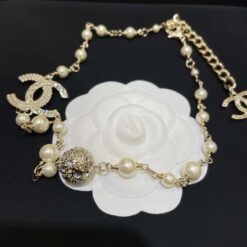 Alternative view of Chanel Round Crystal Pearl Necklace Gold For Women