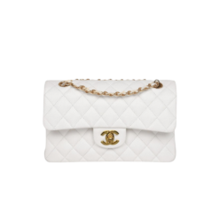 Chanel Small Classic Double Flap Crossbody Bag 9.1in/ 23cm White Gold Hardware For Women