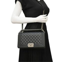 Alternative view of Chanel Boy Medium Crossbody Bag 9.8in/ 25cm Black Silver Hardware For Women