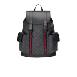 Gucci Black Backpack Black/Grey Soft GG Supreme Blue And Red Web For Men 16.5in/42cm 495563 K9R8X 1071