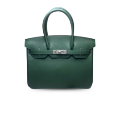 Hermes Birkin 30 Top Handle Bag 11.8in/ 30cm Togo Dark Green Silver Hardware For Women