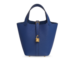 Hermes Picotin Lock 18 Top Handle Bag 7.1in/ 18cm Blue Saphir Gold Hardware For Women
