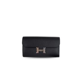 Hermes Constance Togo Long Wallet 20cm/7.9in Silver Toned Hardware For Women Black