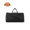 [True-to-ORIGINAL] Louis Vuitton Keepall Bandouliere 50 Travel Bag 19.7in/ 50cm Black Monogram Shadow Matte Black Hardware M44810