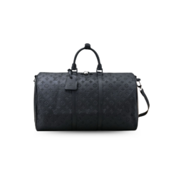 Louis Vuitton Keepall Bandouliere 50 Travel Bag 19.7in/ 50cm Black Monogram Shadow Matte Black Hardware M44810