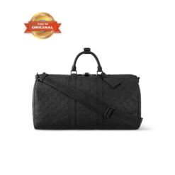 [True-to-ORIGINAL] Louis Vuitton Keepall Bandouliere 50 Travel Bag 19.7in/ 50cm Black Monogram Shadow Matte Black Hardware M44810