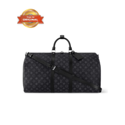 [True-to-ORIGINAL] Louis Vuitton Keepall Bandouliere 55 Travel Bag 21.7in/ 55cm Black Monogram Eclipse Silver Hardawre M40605