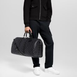 Alternative view of [True-to-ORIGINAL] Louis Vuitton Keepall Bandouliere 55 Travel Bag 21.7in/ 55cm Black Monogram Eclipse Silver Hardawre M40605