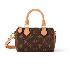 Louis Vuitton Nano Speedy Top Handle Bag 6.3in/ 16cm Brown Monogram Canvas Gold Hardware For Women M81085