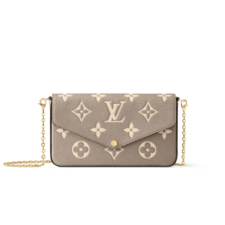 Louis Vuitton Pochette Felicie Shoulder Bag 8.3in/ 21cm Tourterelle Gray/ Cream Gold Hardware For Women M82610