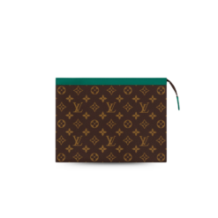 Louis Vuitton Pochette Voyage MM Pouch 10.6in/ 27cm Borneo Green Monogram Macassar Canvas Silver Hardware For Men M12816