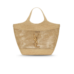 Saint Laurent Icare Tote Bag 21.7in/ 55cm Beige Raffia Bronze Hardware For Women 772191GAAEK2063