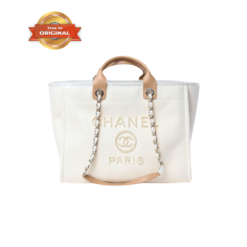 [True-to-ORIGINAL] Chanel Large Deauville Pearl Tote Bag 15in/ 38cm White Gold Hardware For Women A66941