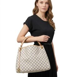 Alternative view of [True-to-ORIGINAL] Louis Vuitton Artsy MM Tote Bag 16.1in/ 41cm Damier Azur Canvas Gold Hardware For Women N40253