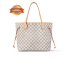 [True-to-ORIGINAL] Louis Vuitton Neverfull MM Tote Bag 12.2in/ 31cm Beige Bag Damier Azur Gold-Hardware For Women N41361