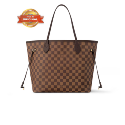 [True-to-ORIGINAL] Louis Vuitton Neverfull MM Tote Bag 12.2in/ 31cm Brown Damier Ebene Gold Hardware For Women‎ N40599