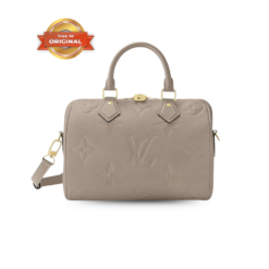 [True-to-ORIGINAL] Louis Vuitton Speedy Bandouliere 25 Top Handle Bag 9.8in/ 25cm Tourterelle Monogram Empreinte Gold Hardware For Women M59273