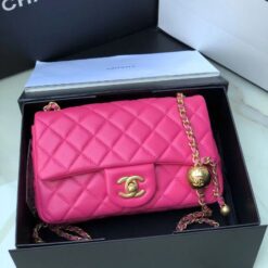 Alternative view of Chanel Flap Bag With CC Ball On Strap Small Crossbody 7.8in/ 20cm Pink Gold Hardware For Women AS1787