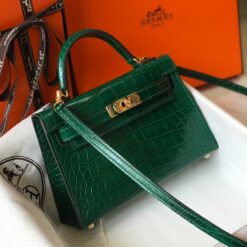 Hermes Mini Kelly 19 Green Crocodile Bag For Women, Women’s Handbags, Shoulder Bags 7.5in/19cm
