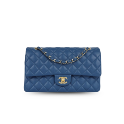 Chanel Classic Flap Bag Medium Crossbody 10.2in/ 26cm Blue Gold Hardware For Women