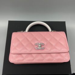 Alternative view of Chanel Clutch With Chain Top Handle Bag 7.3in/ 18.5cm Pink Silver Hardware For Women