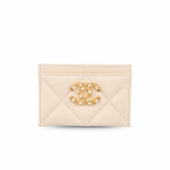 Chanel CO-CO 19 Card Holder Wallet Beige Gold Toned Hardware For Women 11cm/4.3in