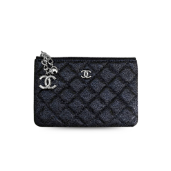 Chanel CO-CO Classic Mini Pouch Wallet 14cm/5.5in Silver Toned Hardware For Women Black