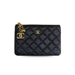 Chanel CO-CO Classic Mini Pouch Wallet 14cm/5.5in Gold Toned Hardware For Women Black