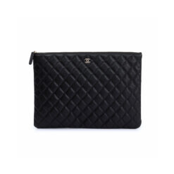 Chanel CO-CO Classic Pouch 27cm10.6in Silver Toned Hardware For Women Black