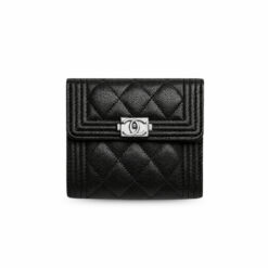 Chanel CO-CO Flap Card Holder Wallet Black Silver Hardware For Women 11.5cm/4.5in